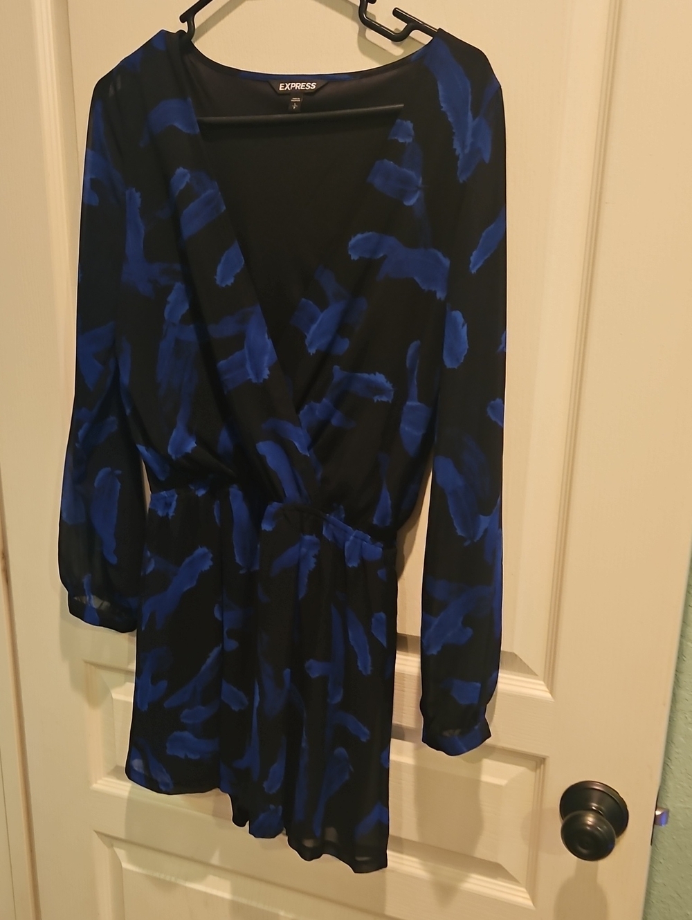 Express Black Romper with Cobalt Brushstroke Print
